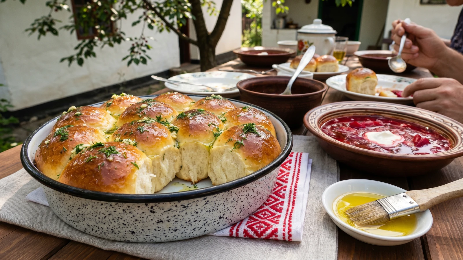 Pampushky (пампушки, garlic buns)