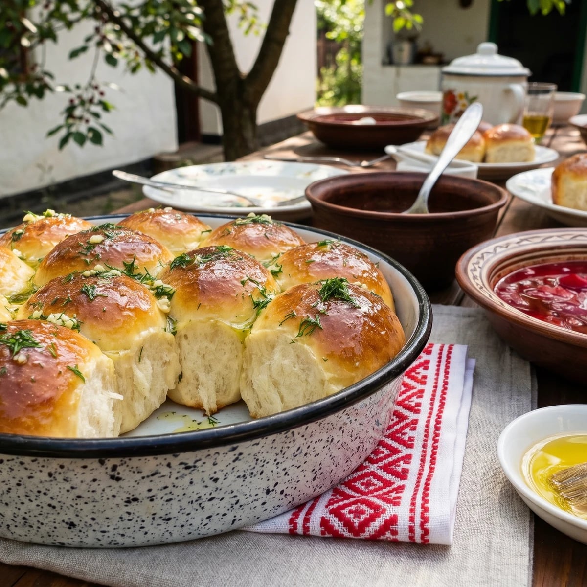 Pampushky (пампушки, garlic buns)