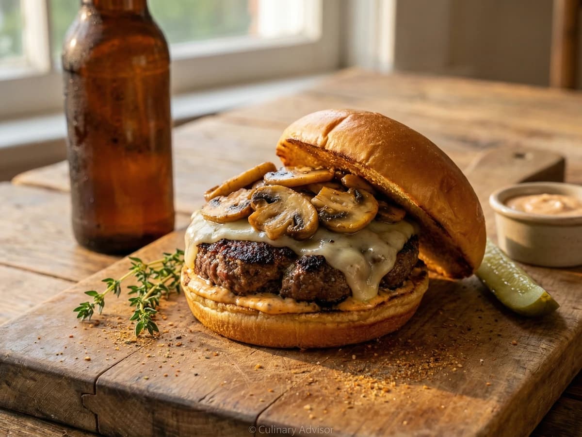 Creole Mushroom and Swiss Burger