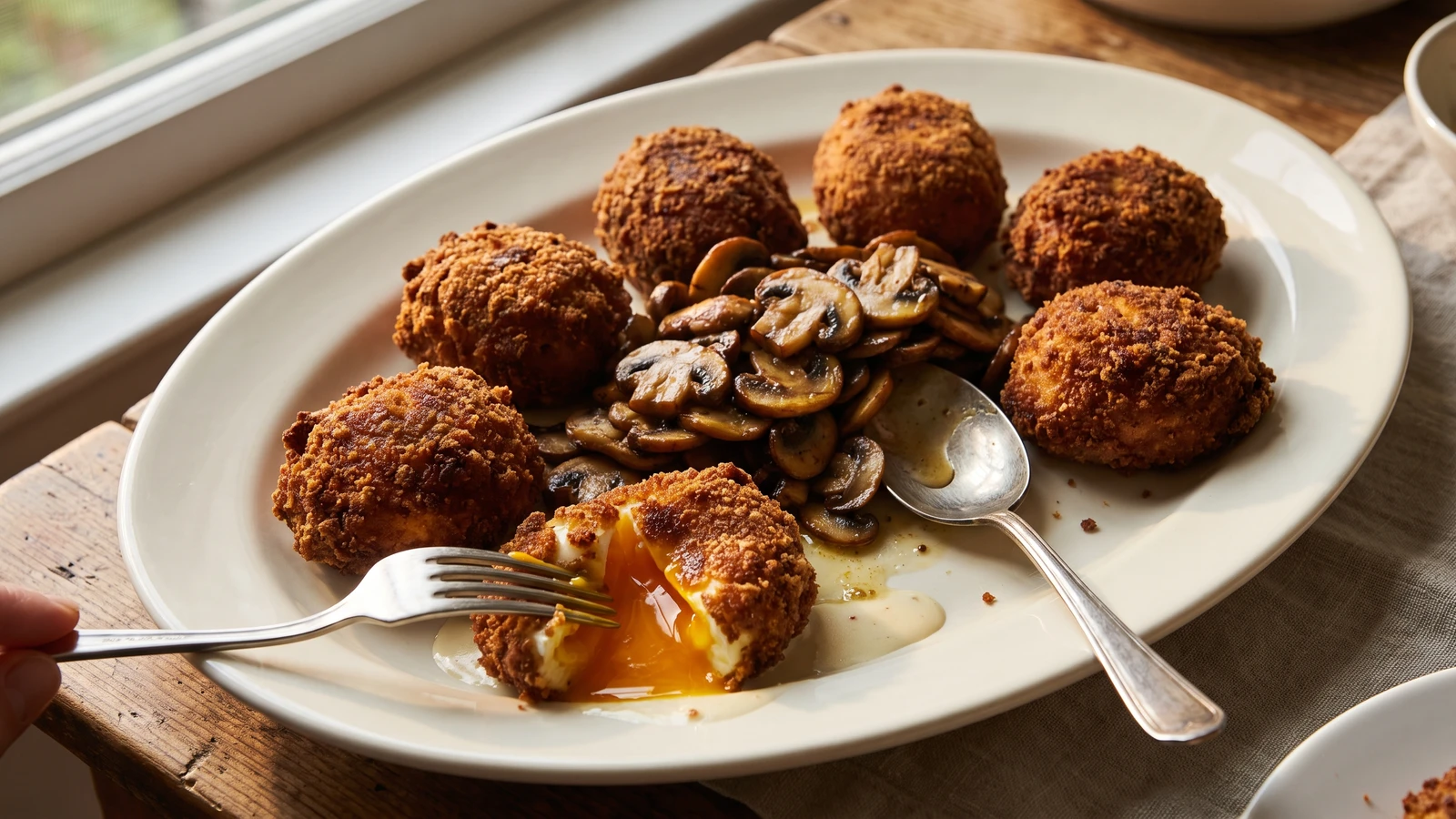 Fried Poached Eggs