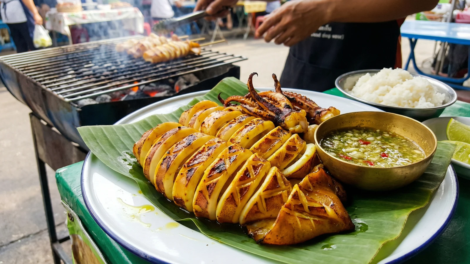 Grilled Squid with Seafood Sauce (Pla Muk Yang)