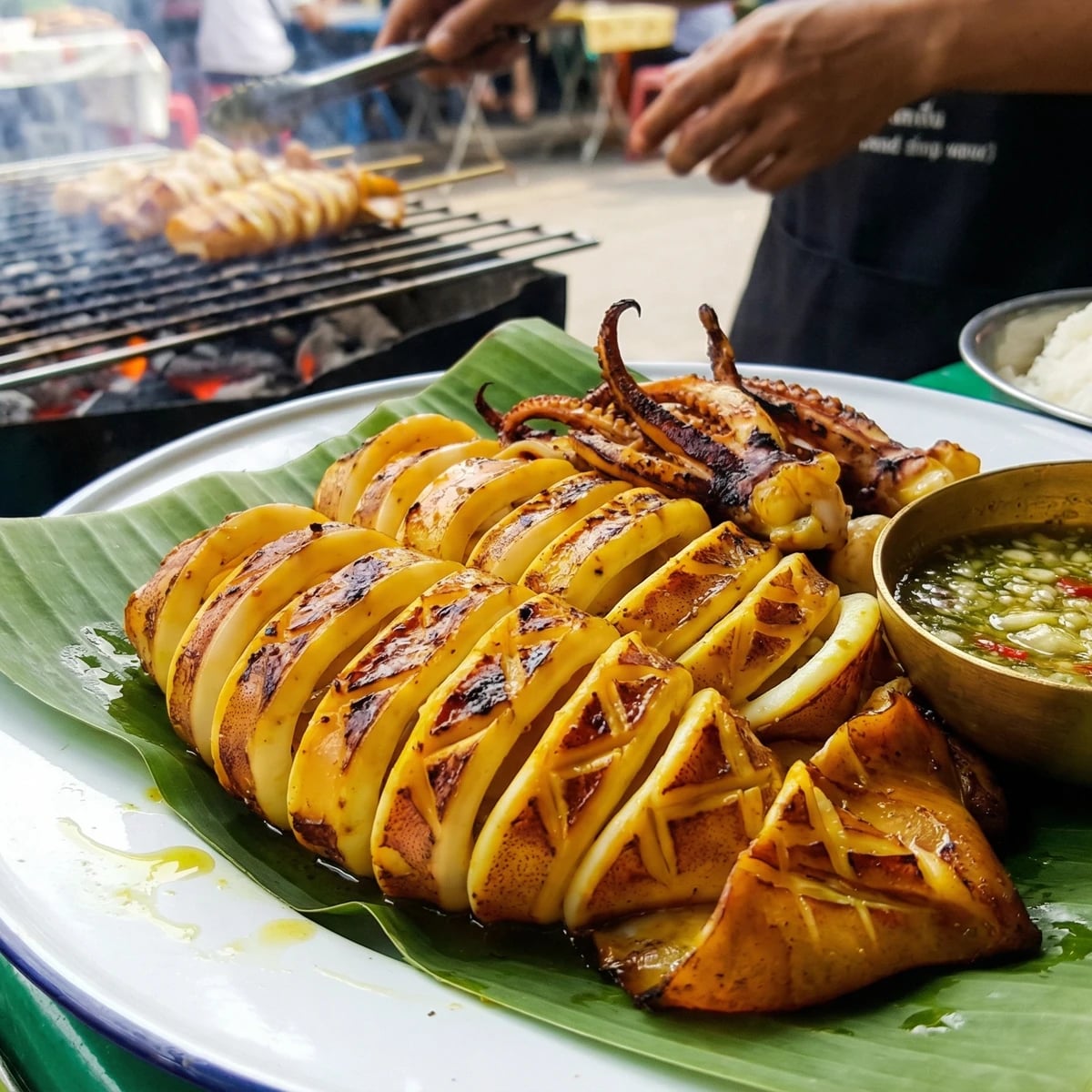 Grilled Squid with Seafood Sauce (Pla Muk Yang)