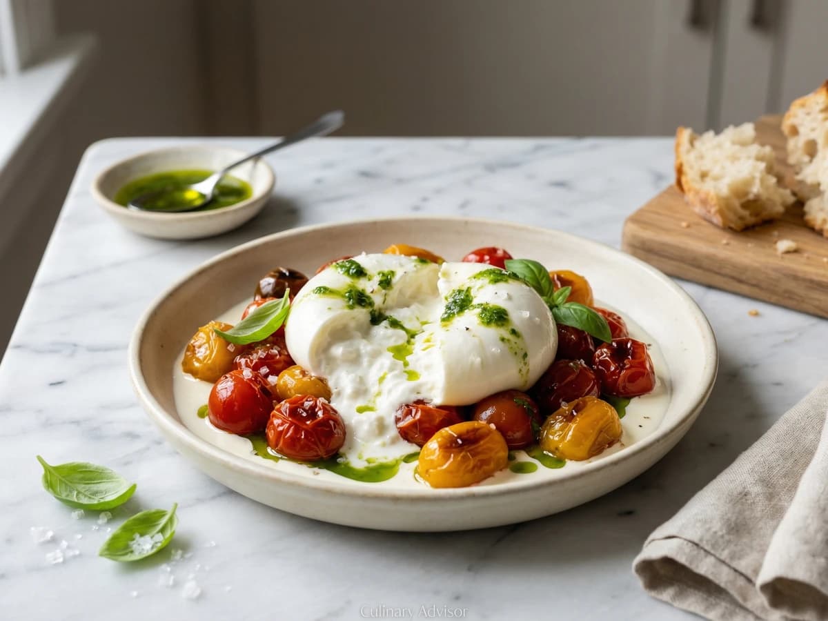 Burrata with Roasted Tomatoes and Basil Oil - Chef Dean