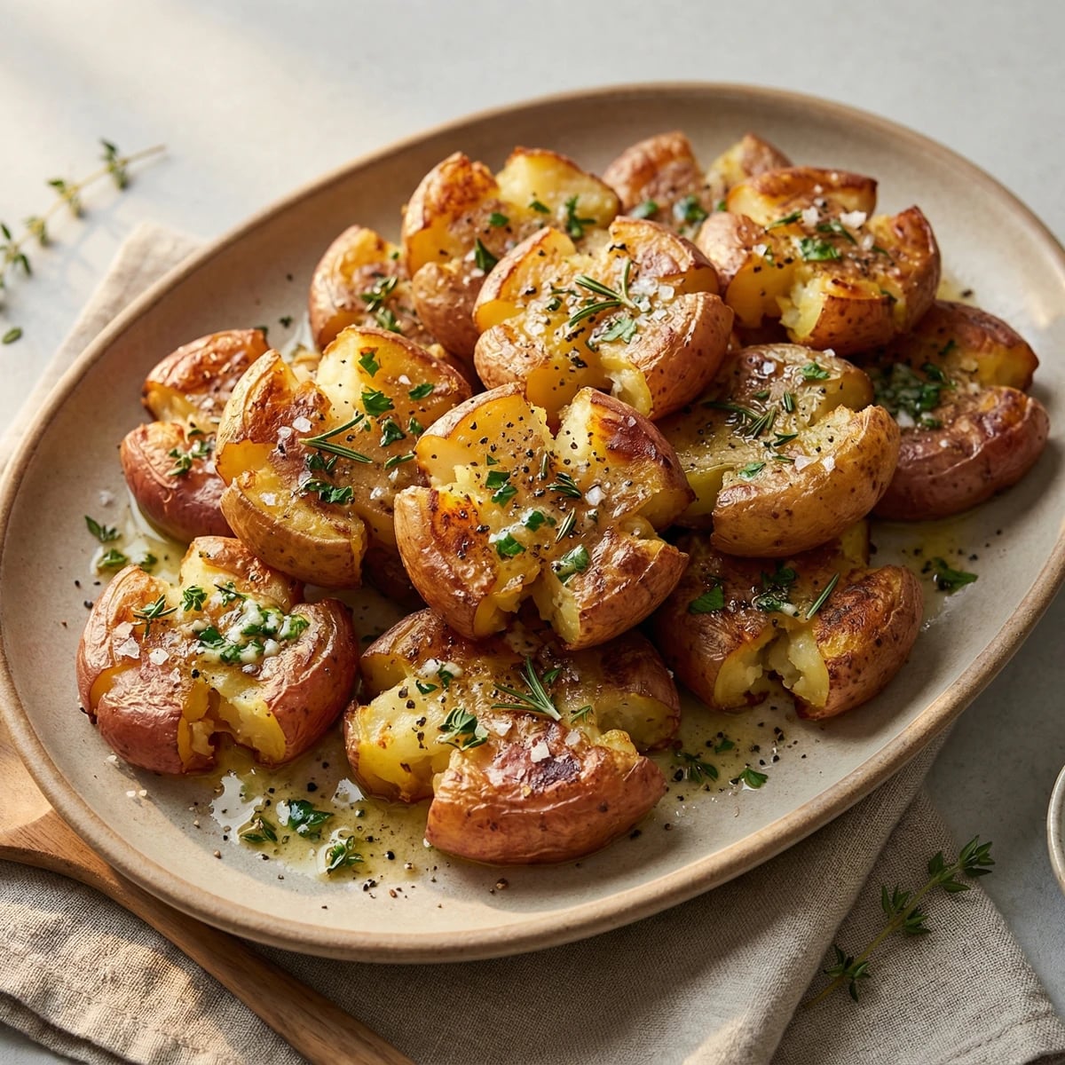 Smashed Red Potatoes with Garlic Herb Butter