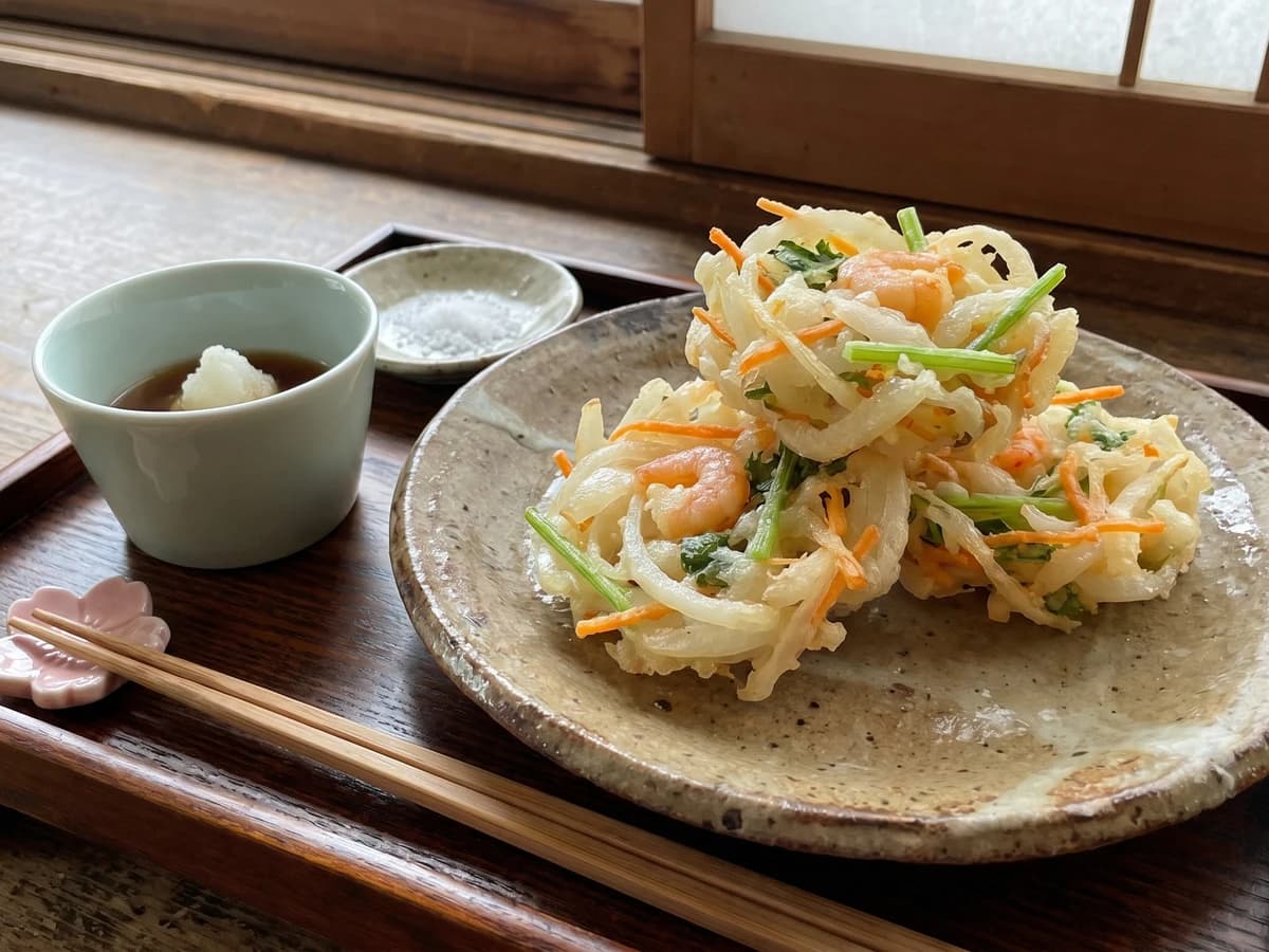 Kakiage (かき揚げ, mixed-vegetable tempura fritter)