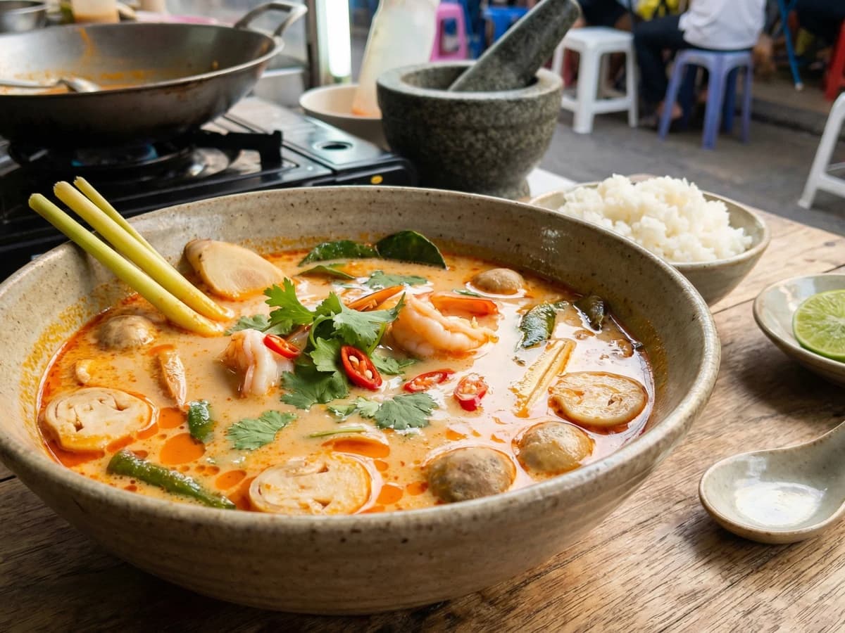 Creamy Hot and Sour Shrimp Soup (Tom Yum Nam Khon) - Chef Fai