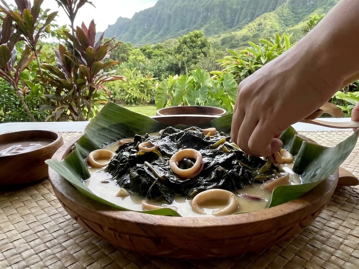 Squid Lūʻau (Hawaiian Taro Leaves with Squid) - Chef Makoa
