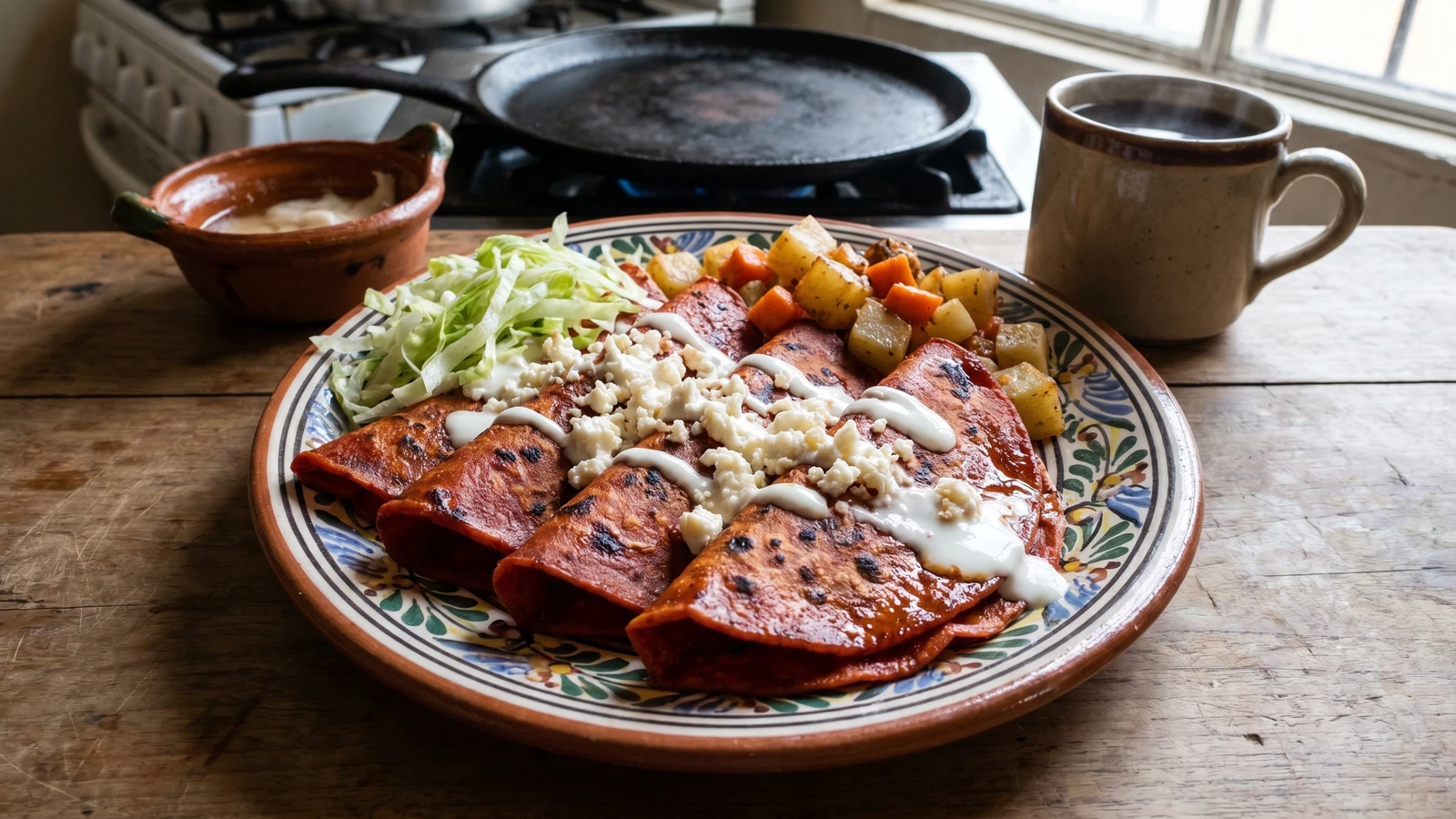 Enchiladas Potosinas con Queso Ranchero