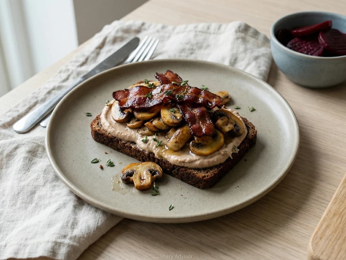 Varm Leverpostejmad med Bacon og Champignon - Chef Freja
