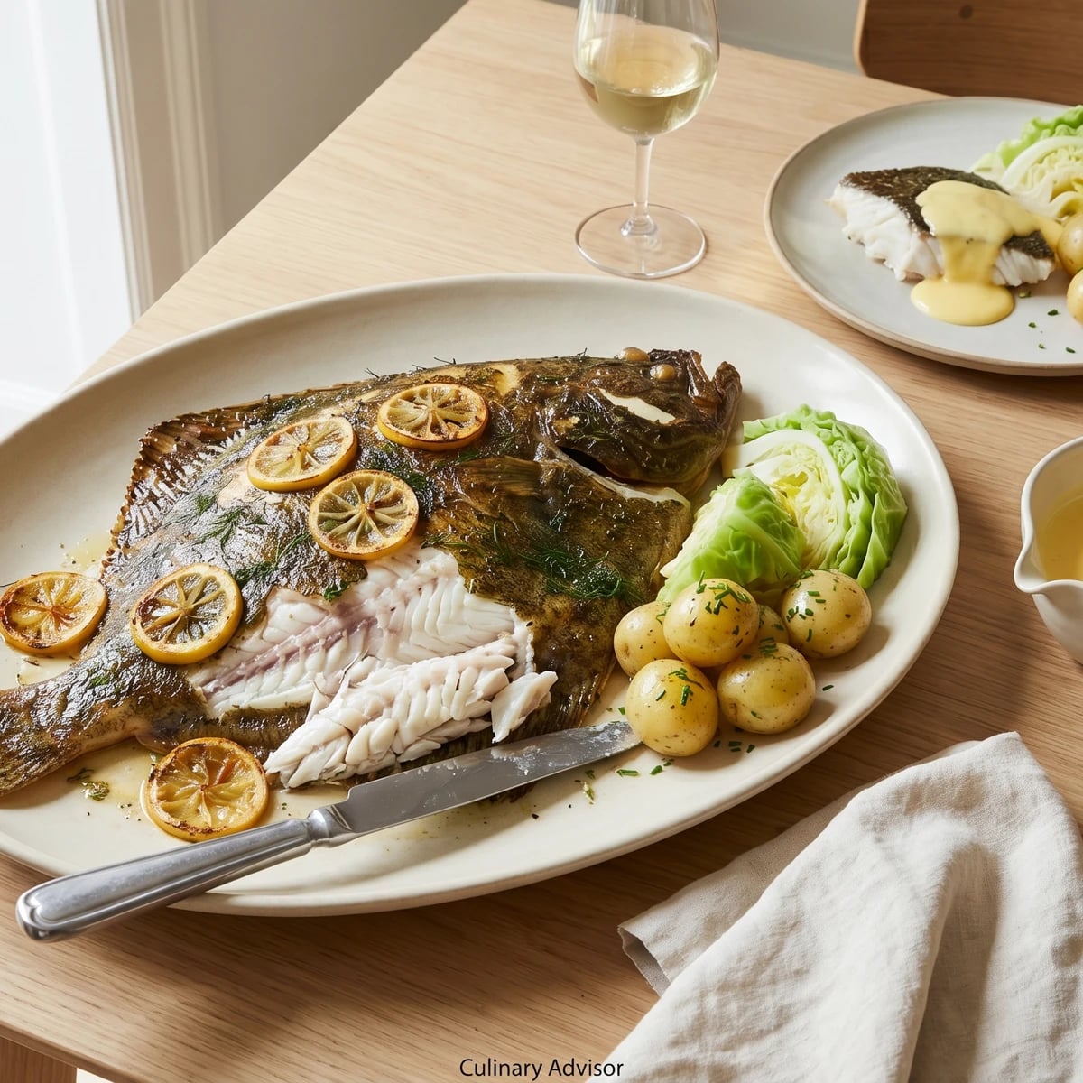 Hel Ovnbagt Pighvar med Sauce Hollandaise