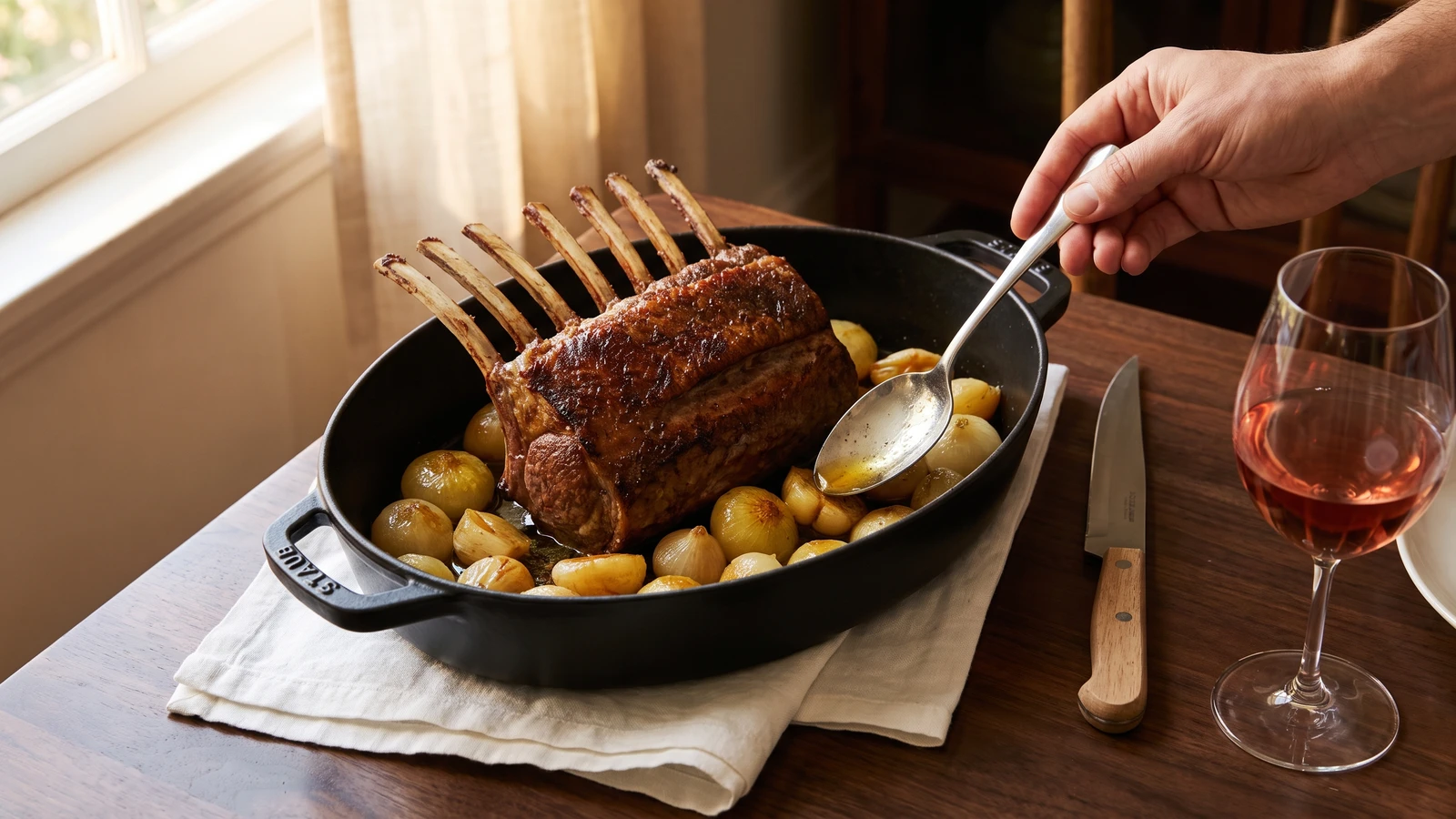 Carré d’Agneau en Cocotte à la Bonne Femme