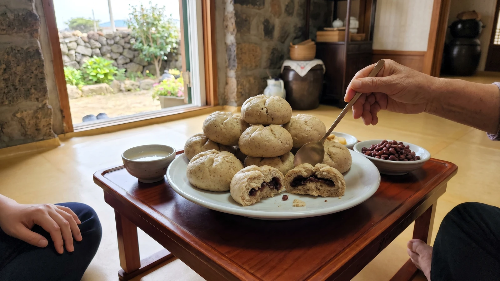 Sangae-tteok (Jeju Barley Steamed Bun)