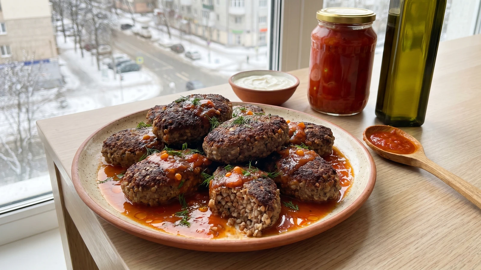 Hrechanyky z M'yasom (гречаники з м'ясом, buckwheat and pork patties)