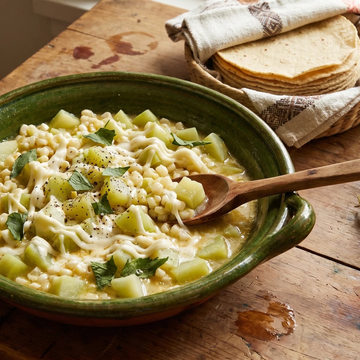 Chayotes con Elote y Quesillo