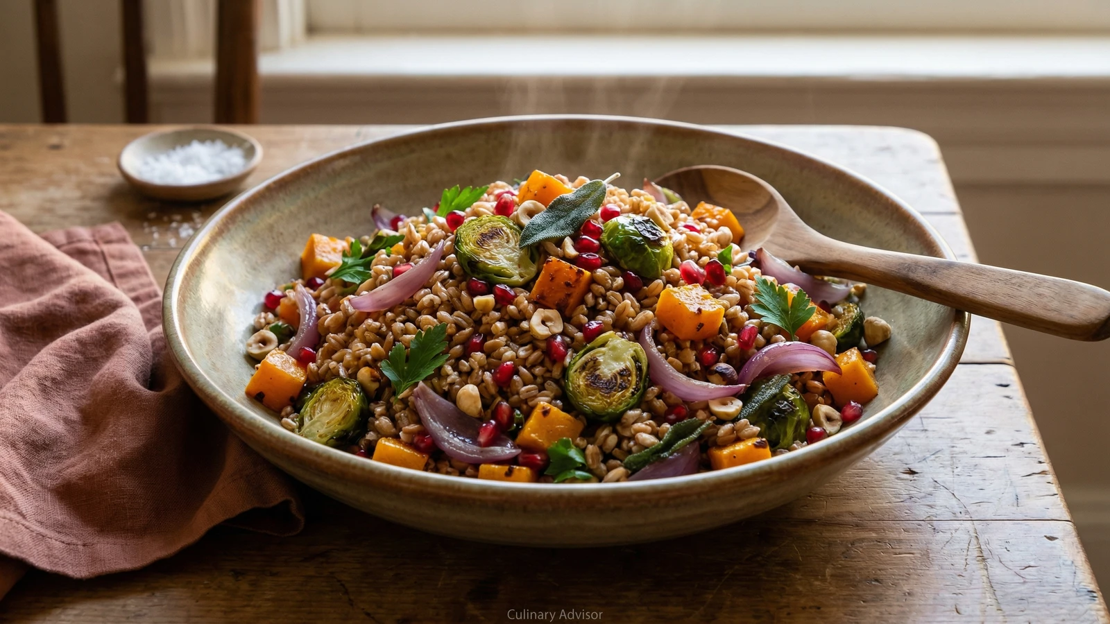 Warm Farro with Roasted Autumn Vegetables