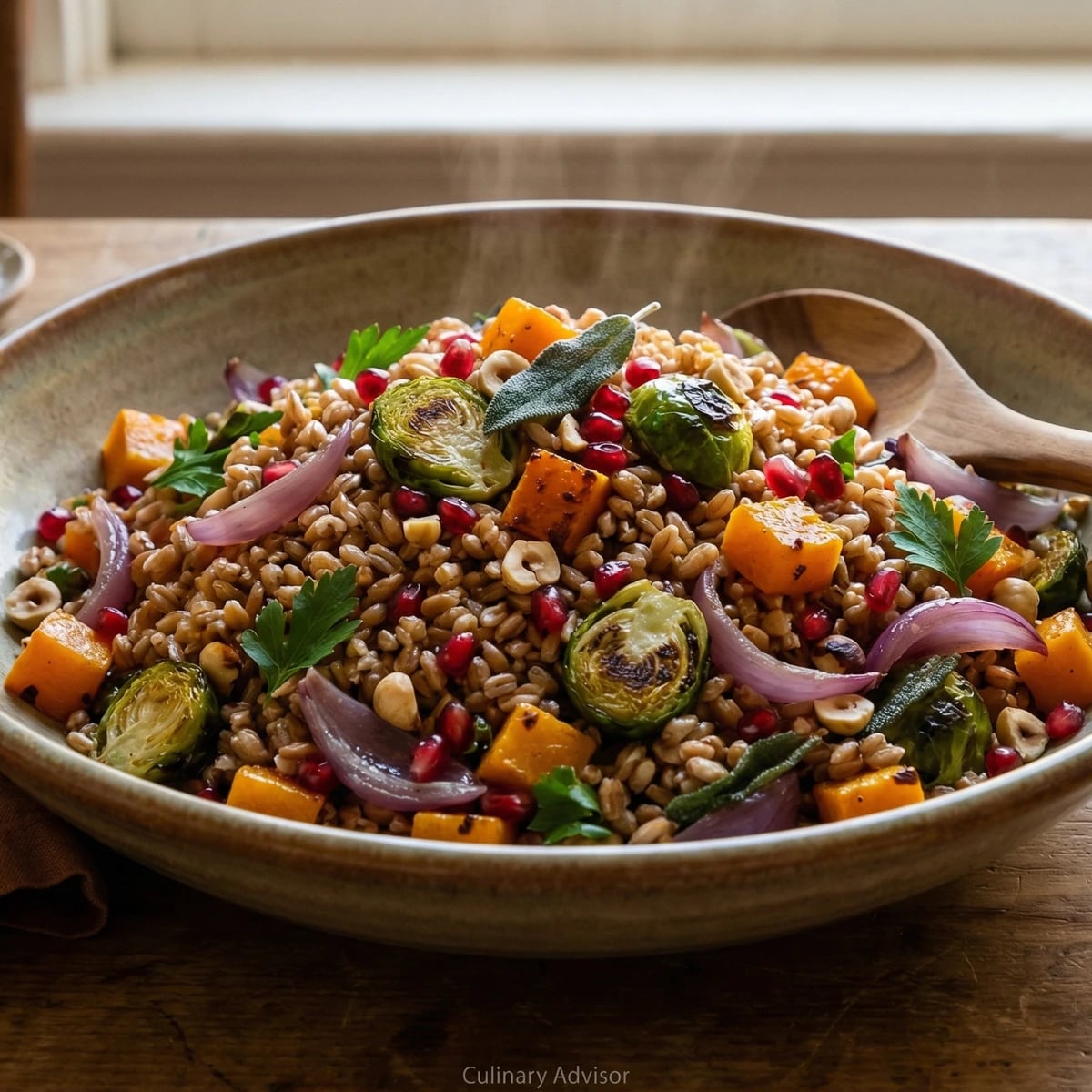 Warm Farro with Roasted Autumn Vegetables