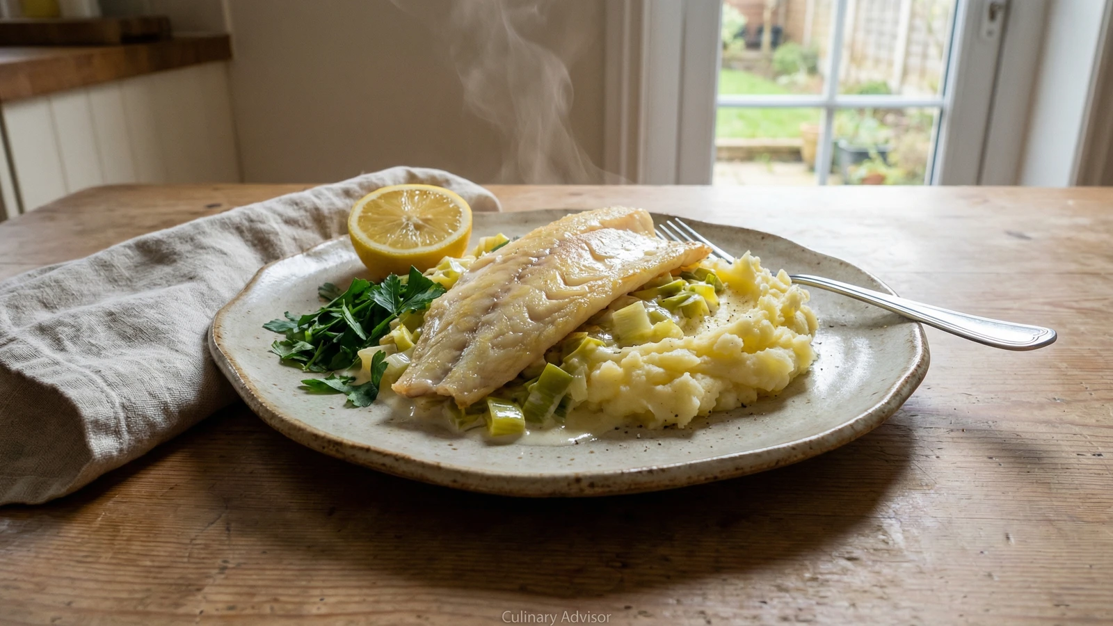 Smoked Haddock with Creamy Leeks and Mash