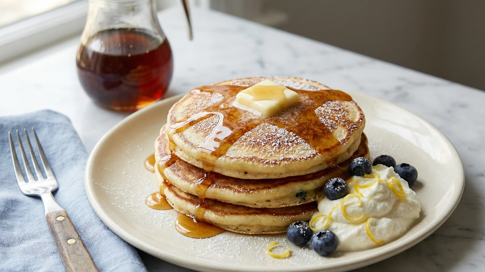 Buttermilk Blueberry Pancakes with Lemon Ricotta