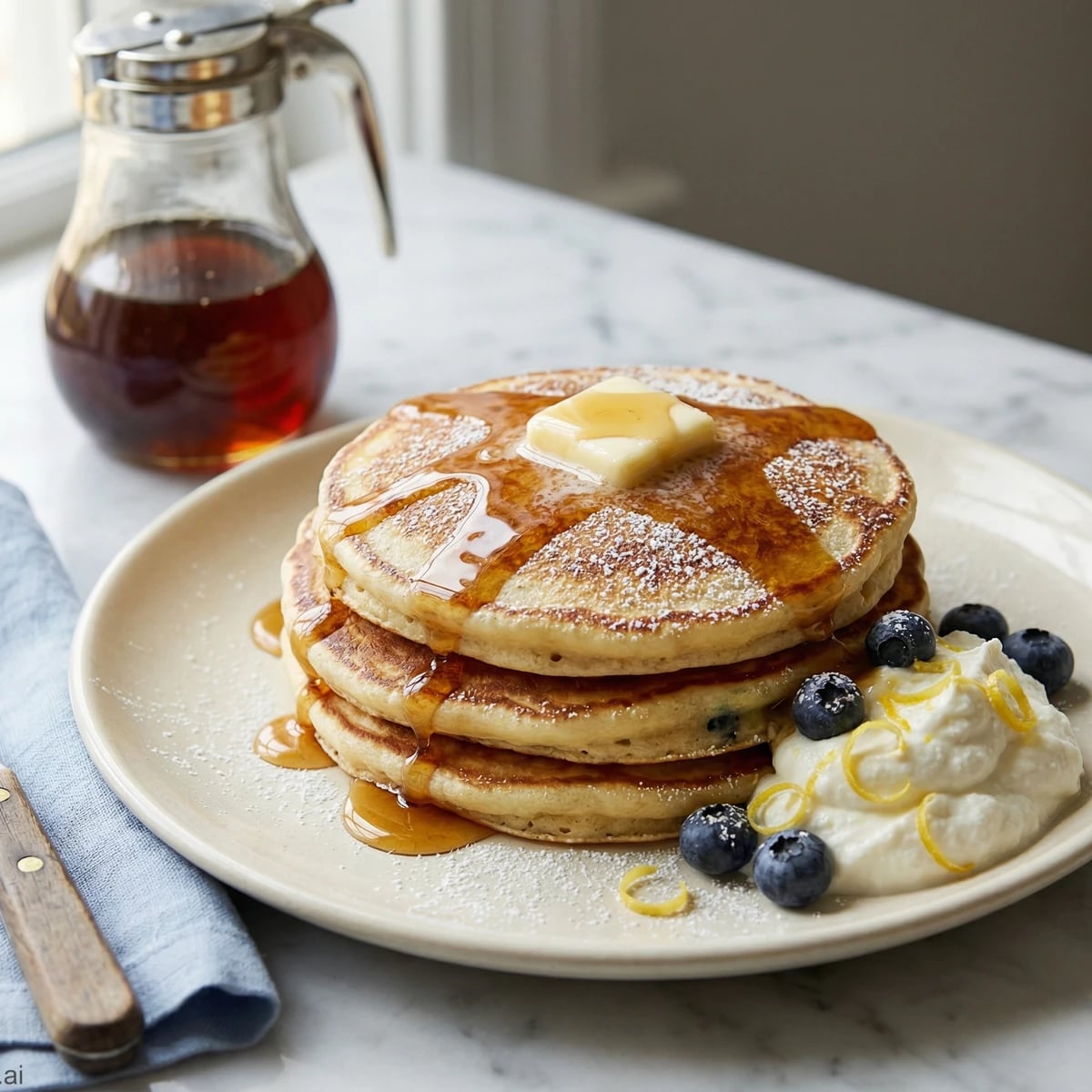 Buttermilk Blueberry Pancakes with Lemon Ricotta