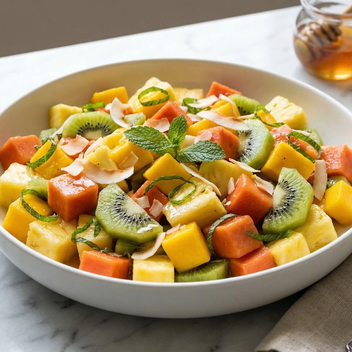 Tropical Fruit Salad with Honey-Lime Dressing