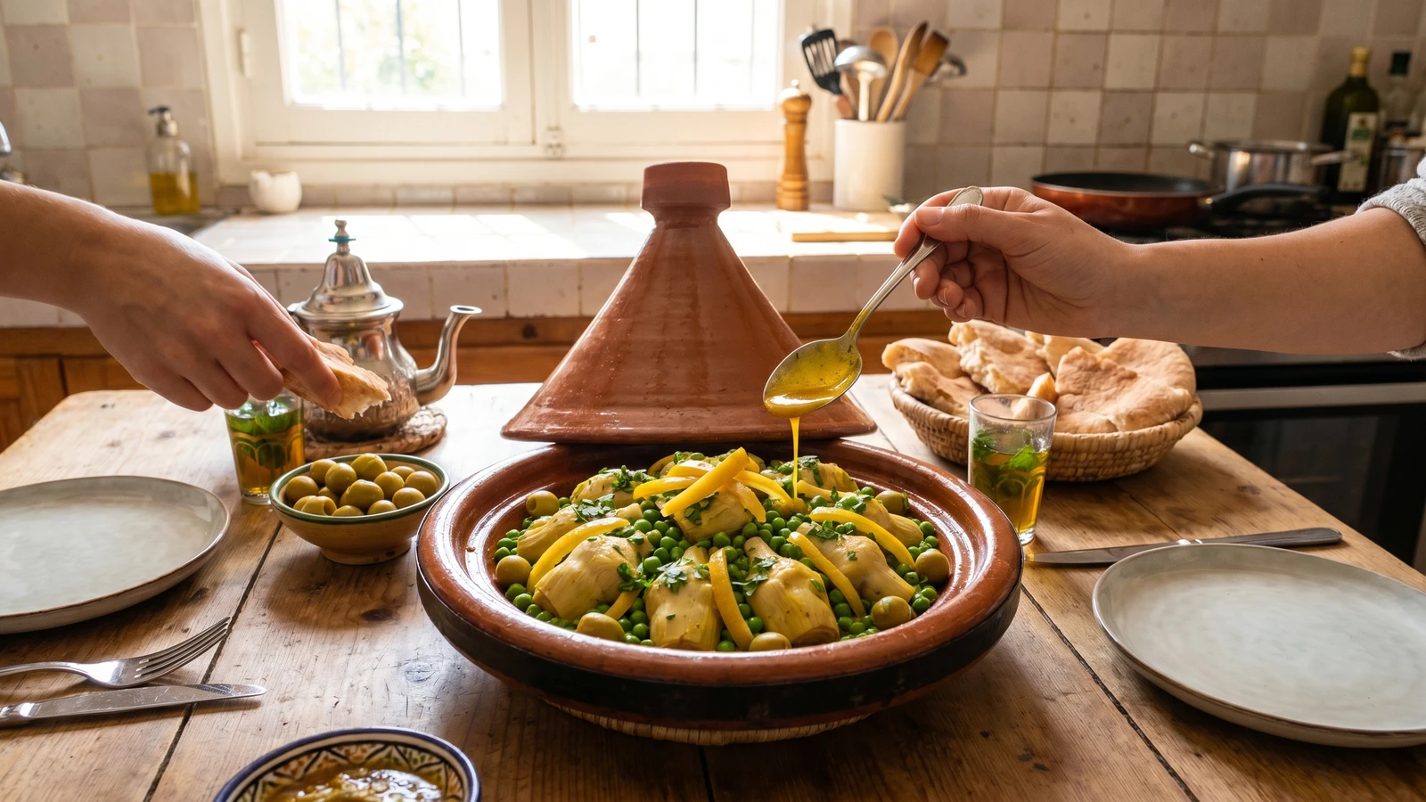 Tagine de Cœurs d'Artichaut et Petits Pois