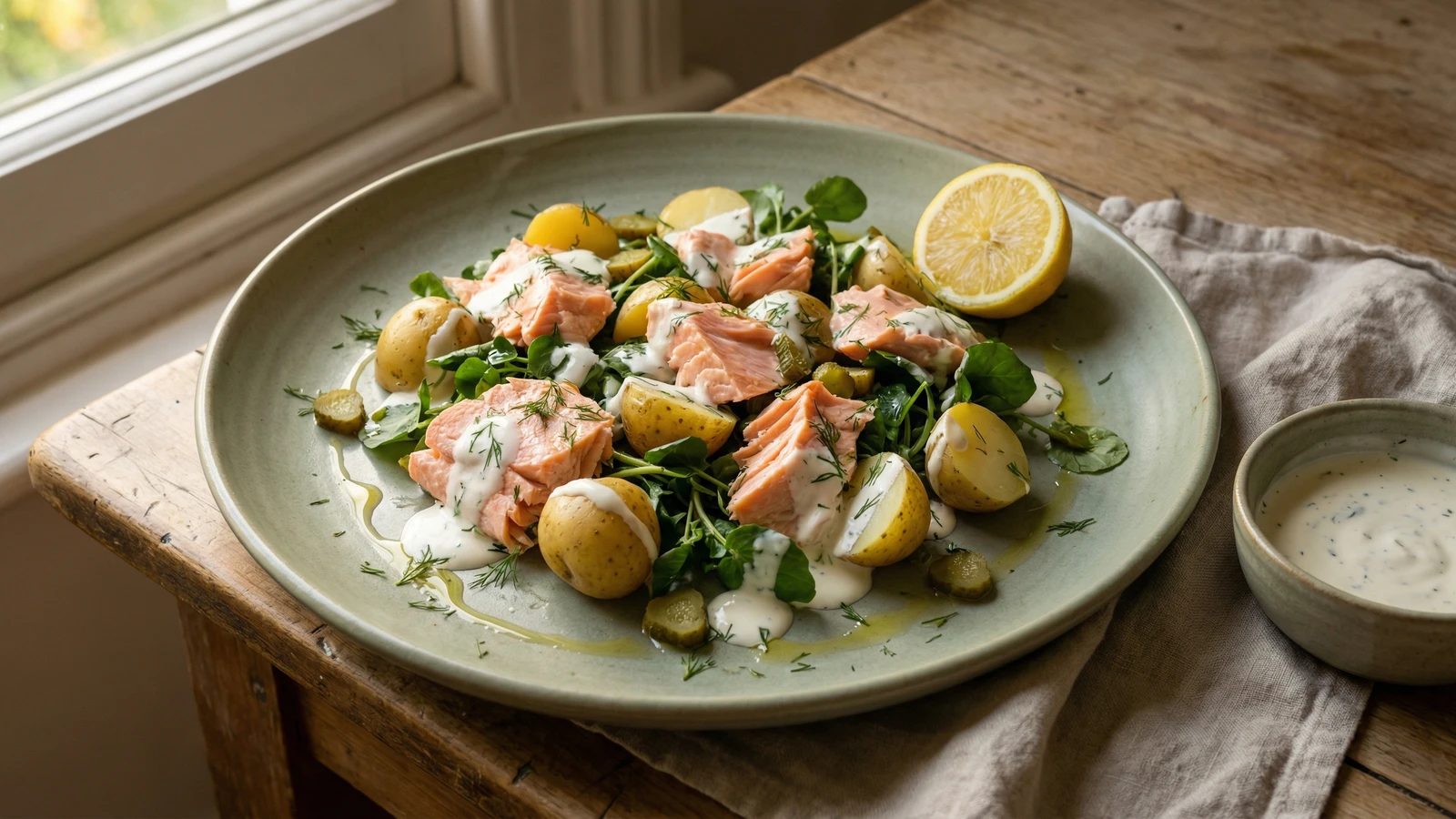 Cold Poached Salmon with Watercress and New Potatoes