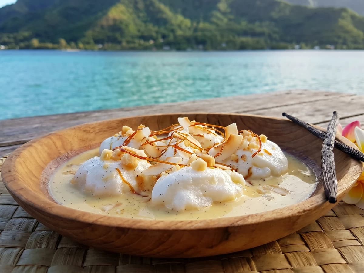 Île Flottante à la Vanille de Tahiti (Floating Meringue with Tahaʻa Vanilla Custard) - Chef Makoa