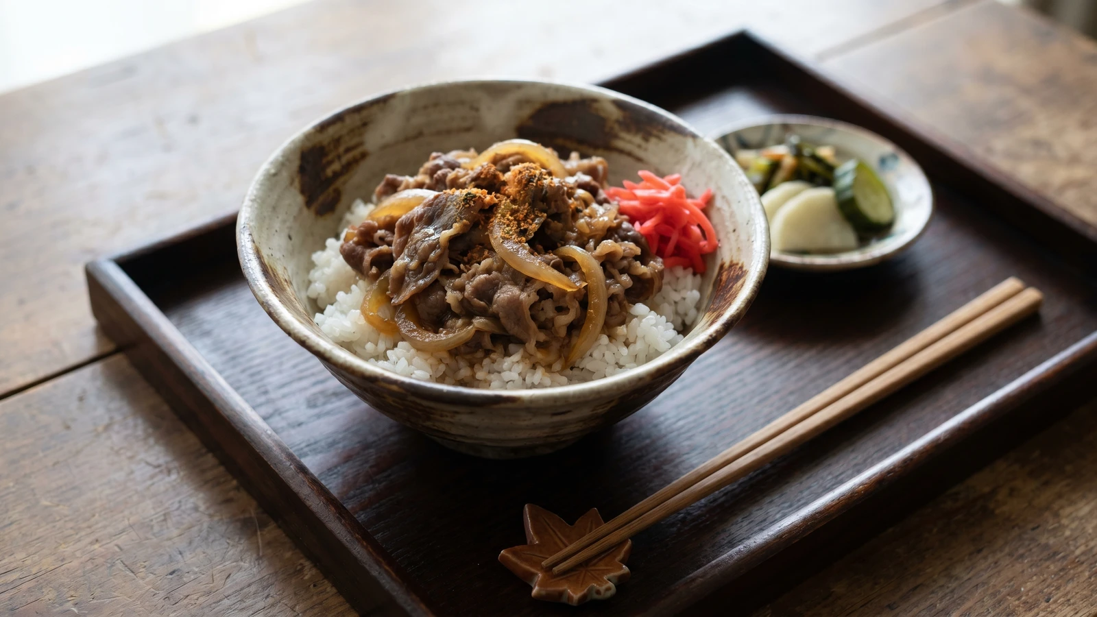 Gyūdon (牛丼, simmered beef over rice)