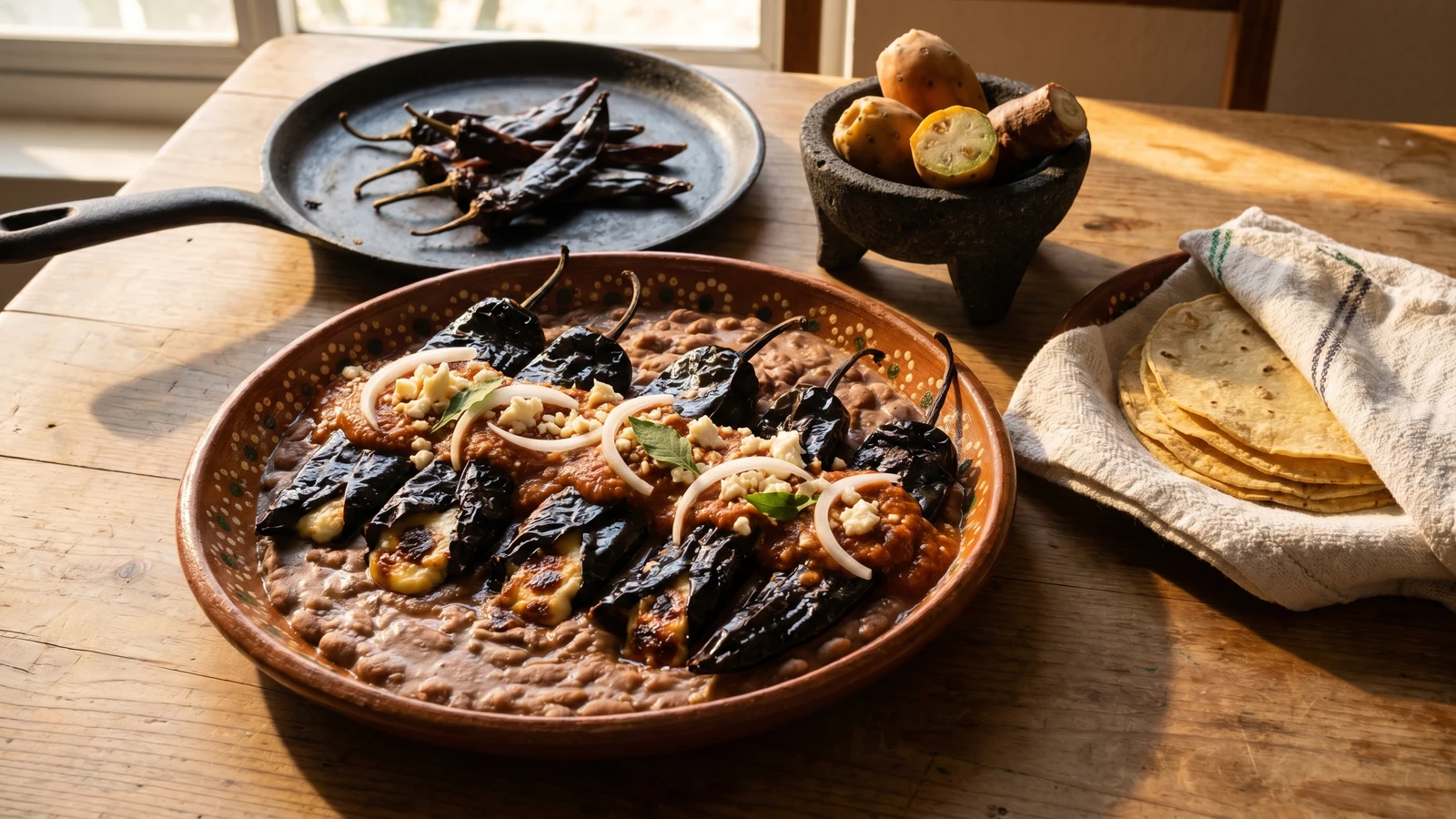 Chile Pasilla Asado Relleno de Queso Ranchero
