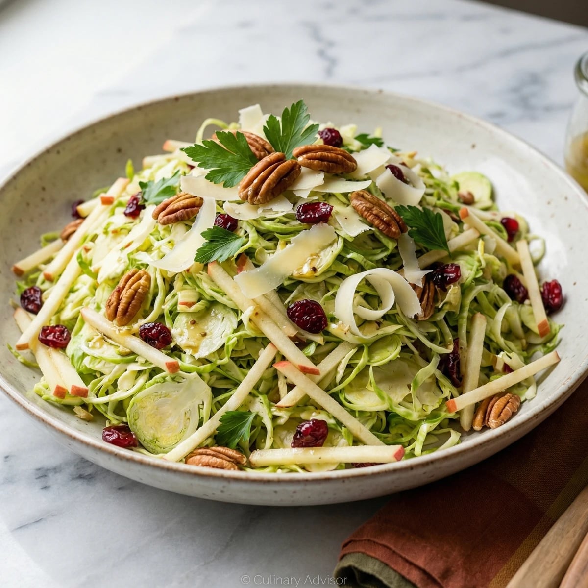 Brussels Sprout Slaw with Apple and Pecans