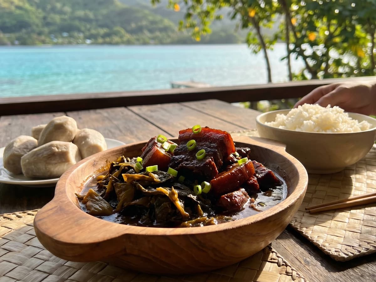Kiu Nyuk (Tahitian Chinese Pork Belly with Preserved Mustard Greens) - Chef Makoa