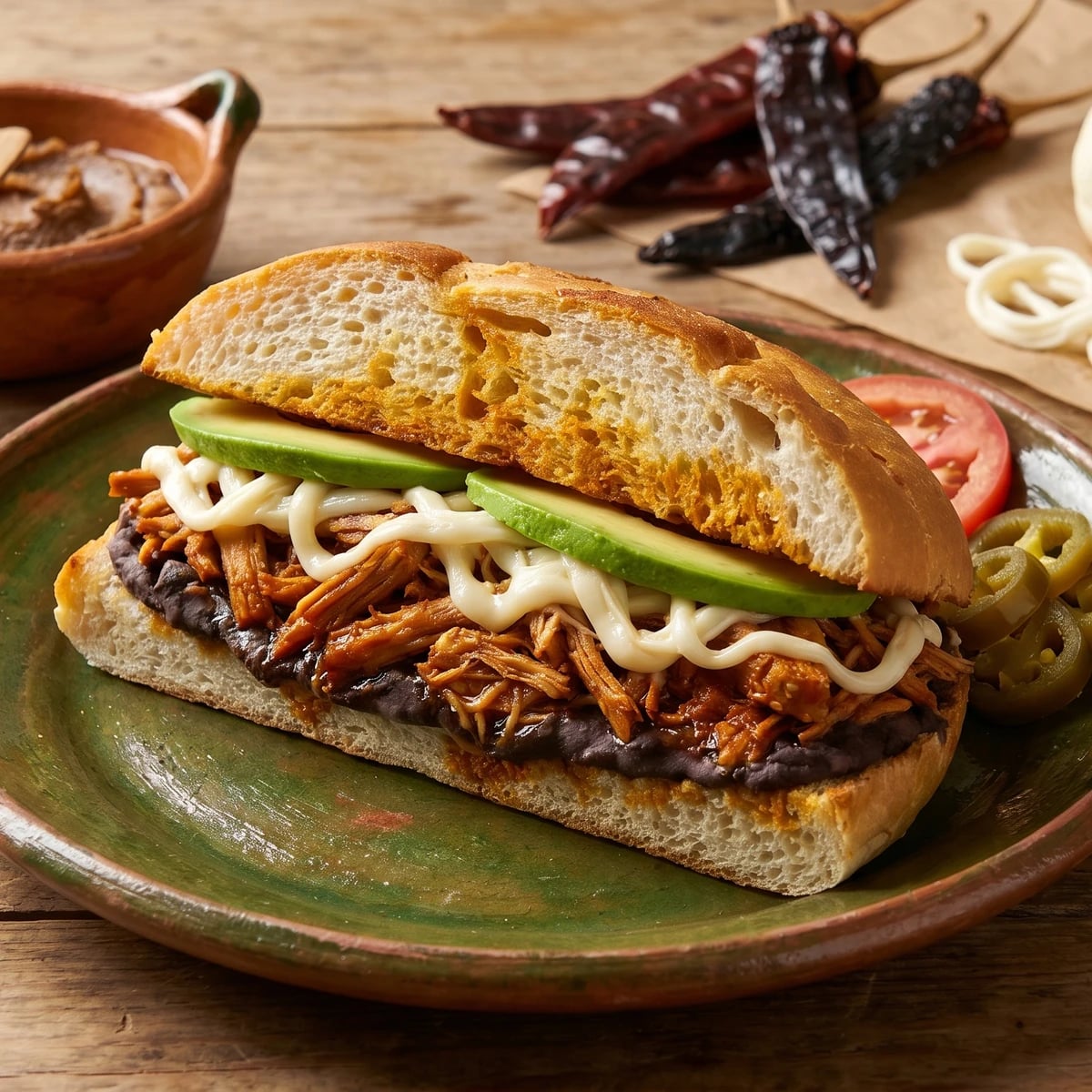 Torta de Pierna Adobada Oaxaqueña