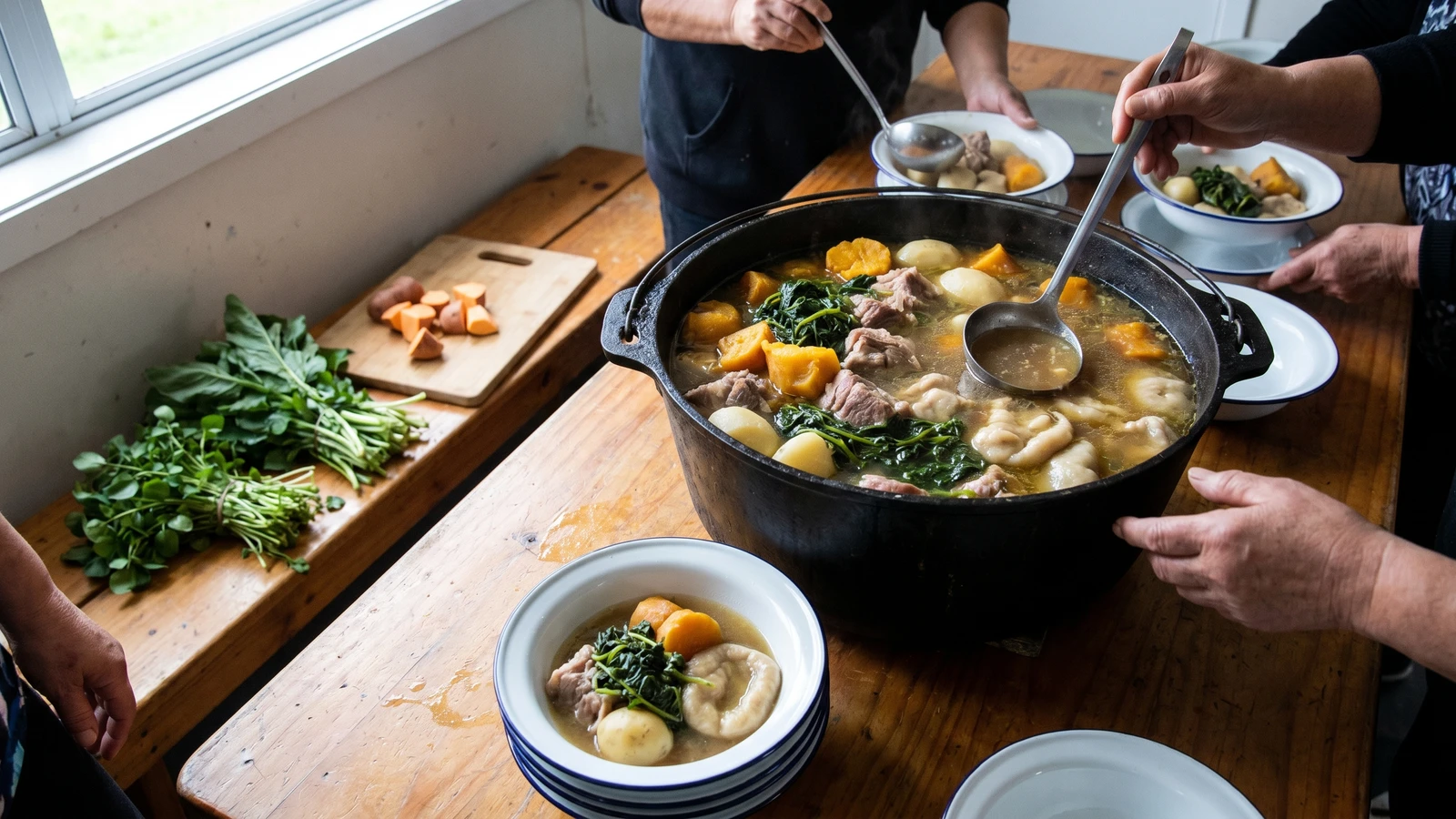 Boil-Up (Māori Pork, Pūhā, and Doughboys)