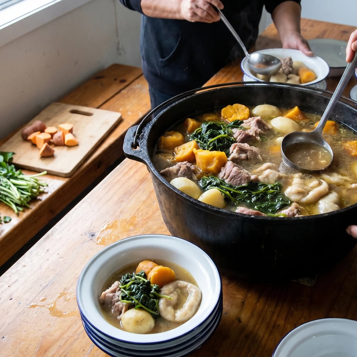 Boil-Up (Māori Pork, Pūhā, and Doughboys)