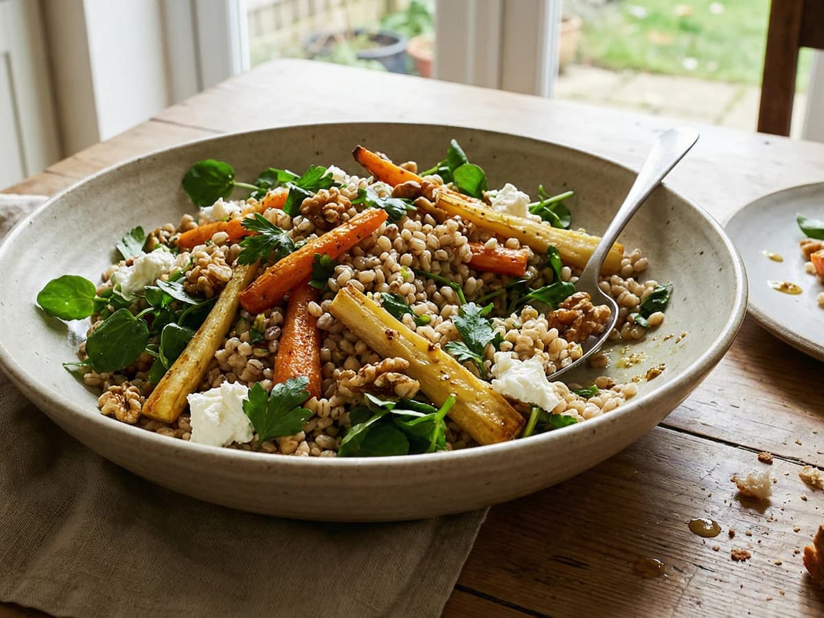 Pearl Barley Salad with Roasted Roots and Goat's Cheese - Chef Thomas