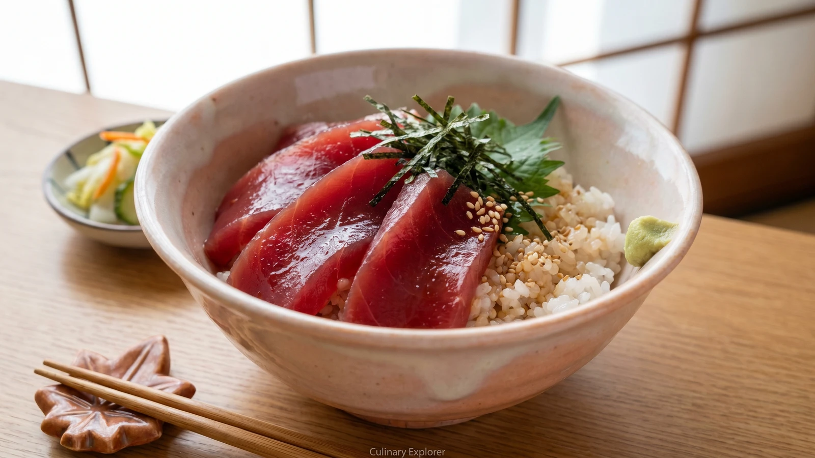 Tekkadon (鉄火丼, tuna sashimi rice bowl)