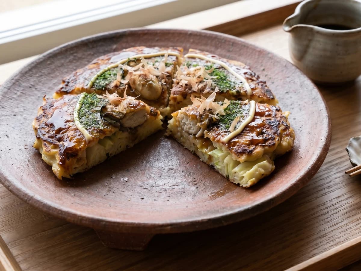 Kakioko (カキオコ, Hinase oyster okonomiyaki) - Chef Takumi