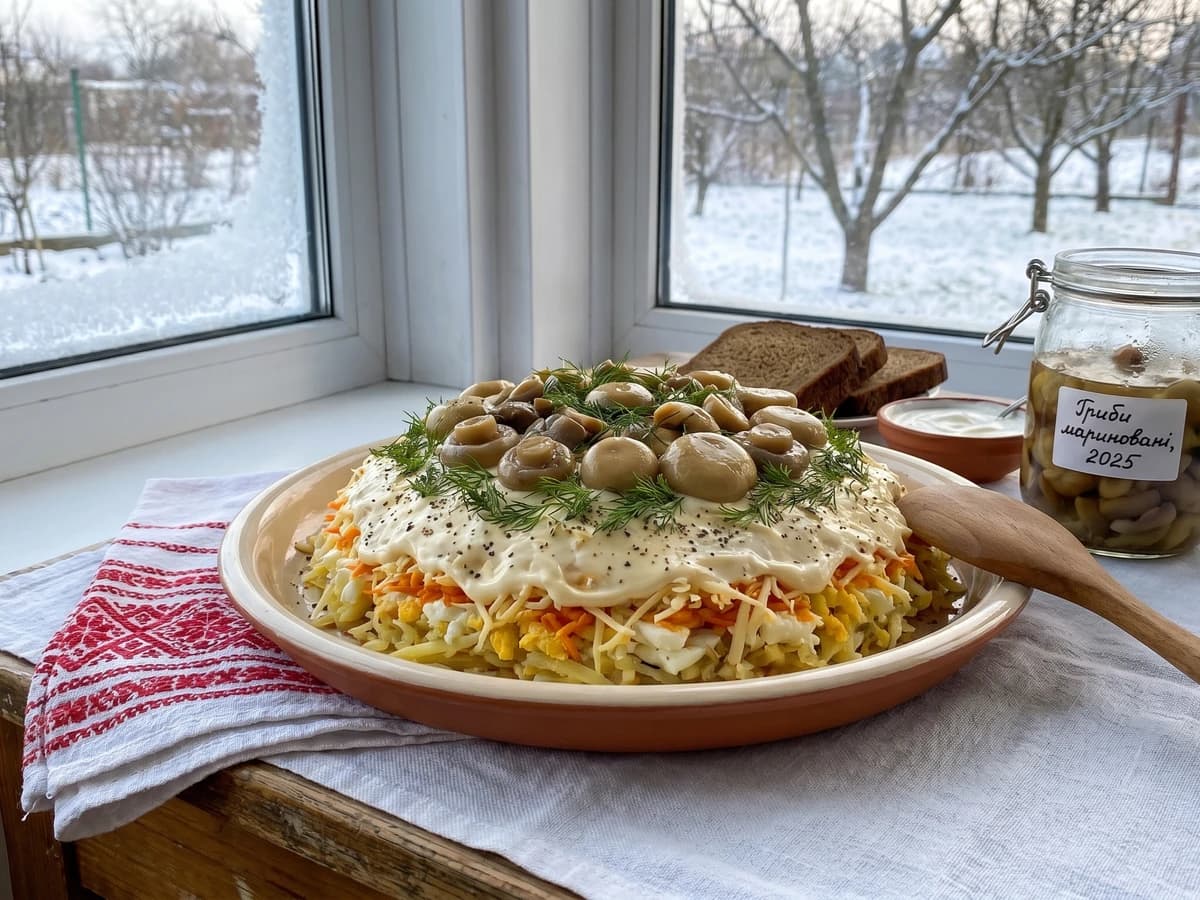 Hrybnyi Salat (грибний салат, mushroom salad) - Chef Lesia