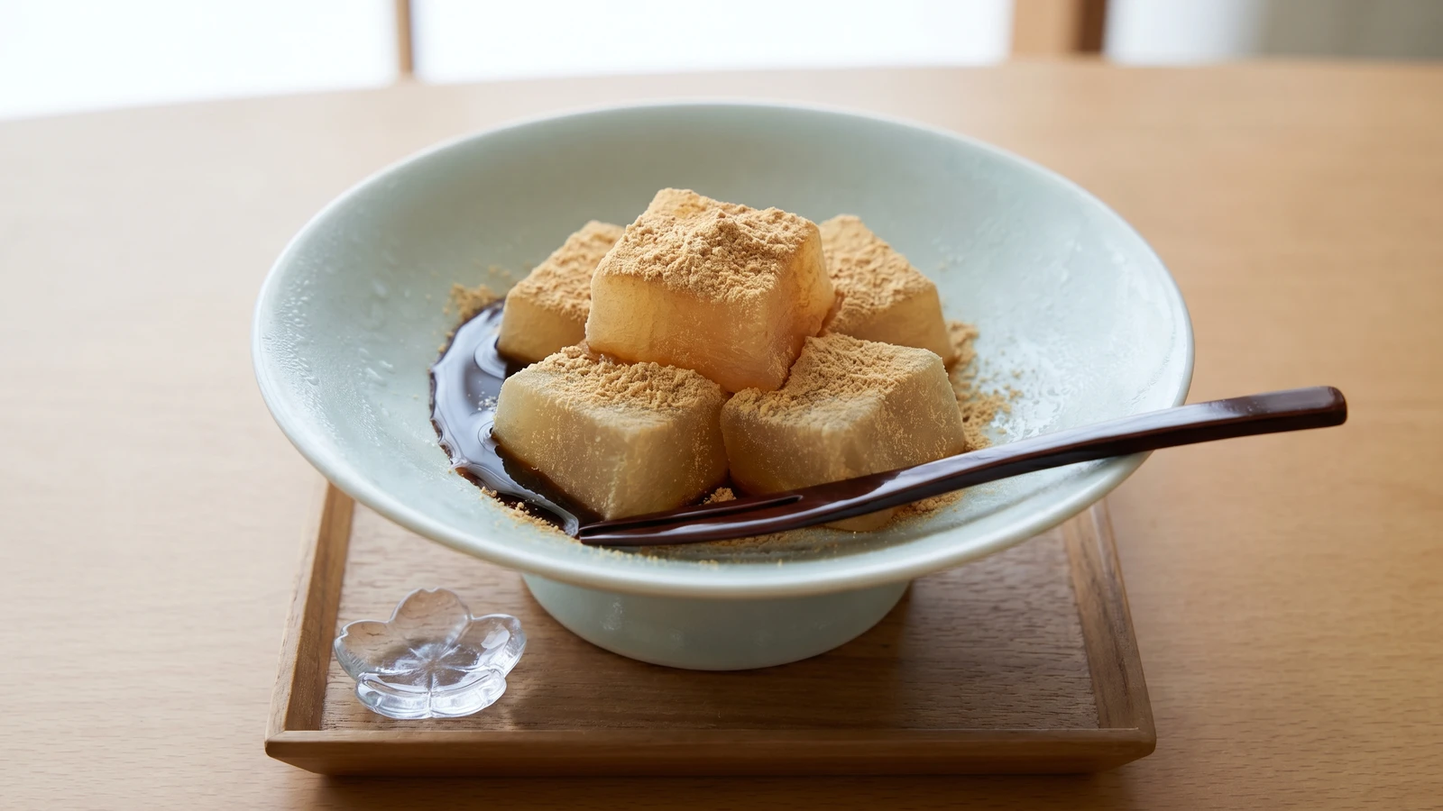 Warabi-mochi (わらび餅, bracken-starch jelly)
