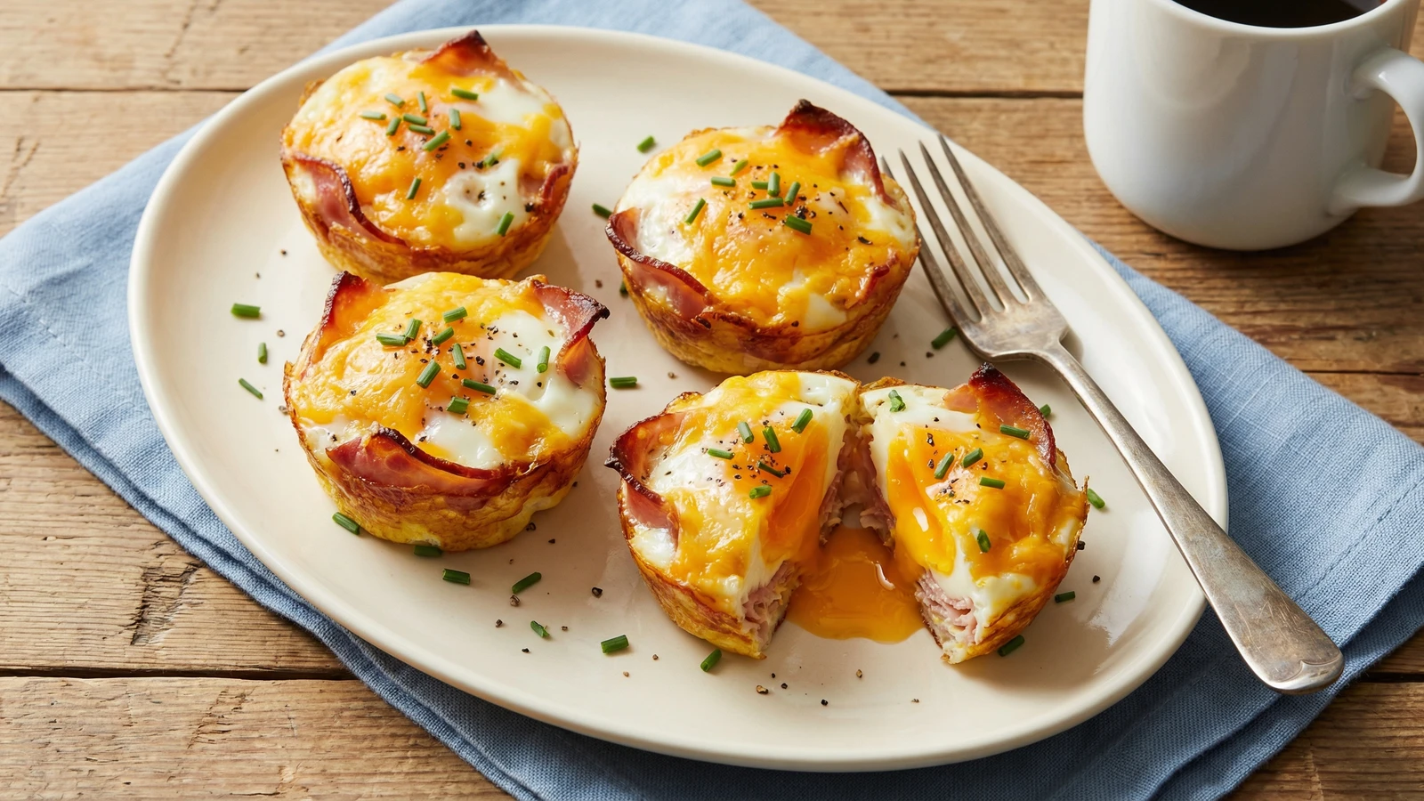 Baked Egg Cups with Ham and Cheese