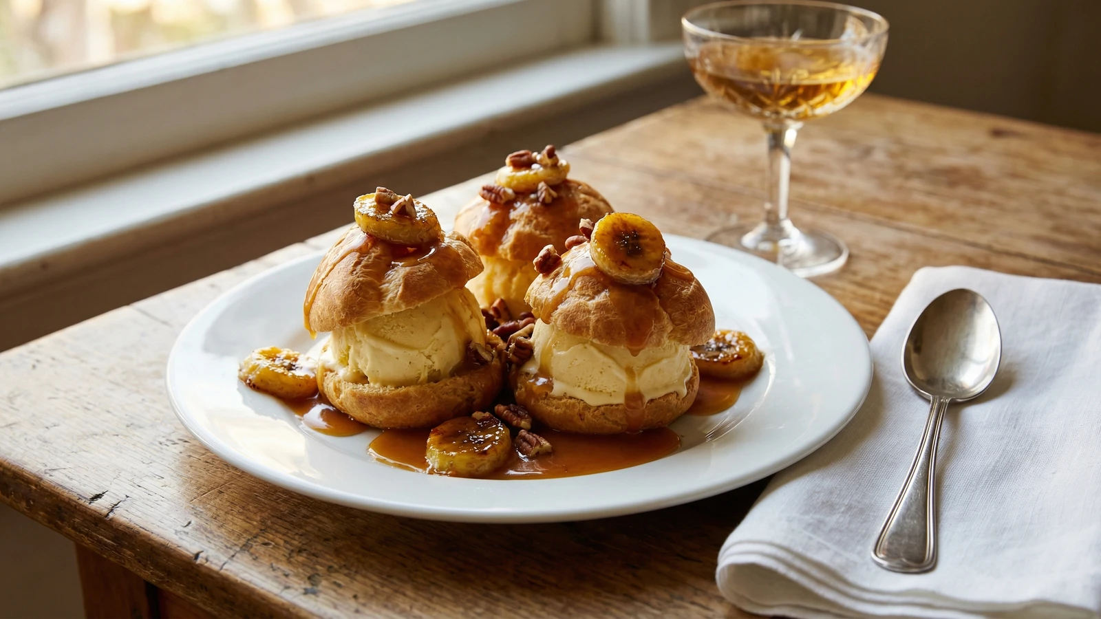 Bananas Foster Profiteroles