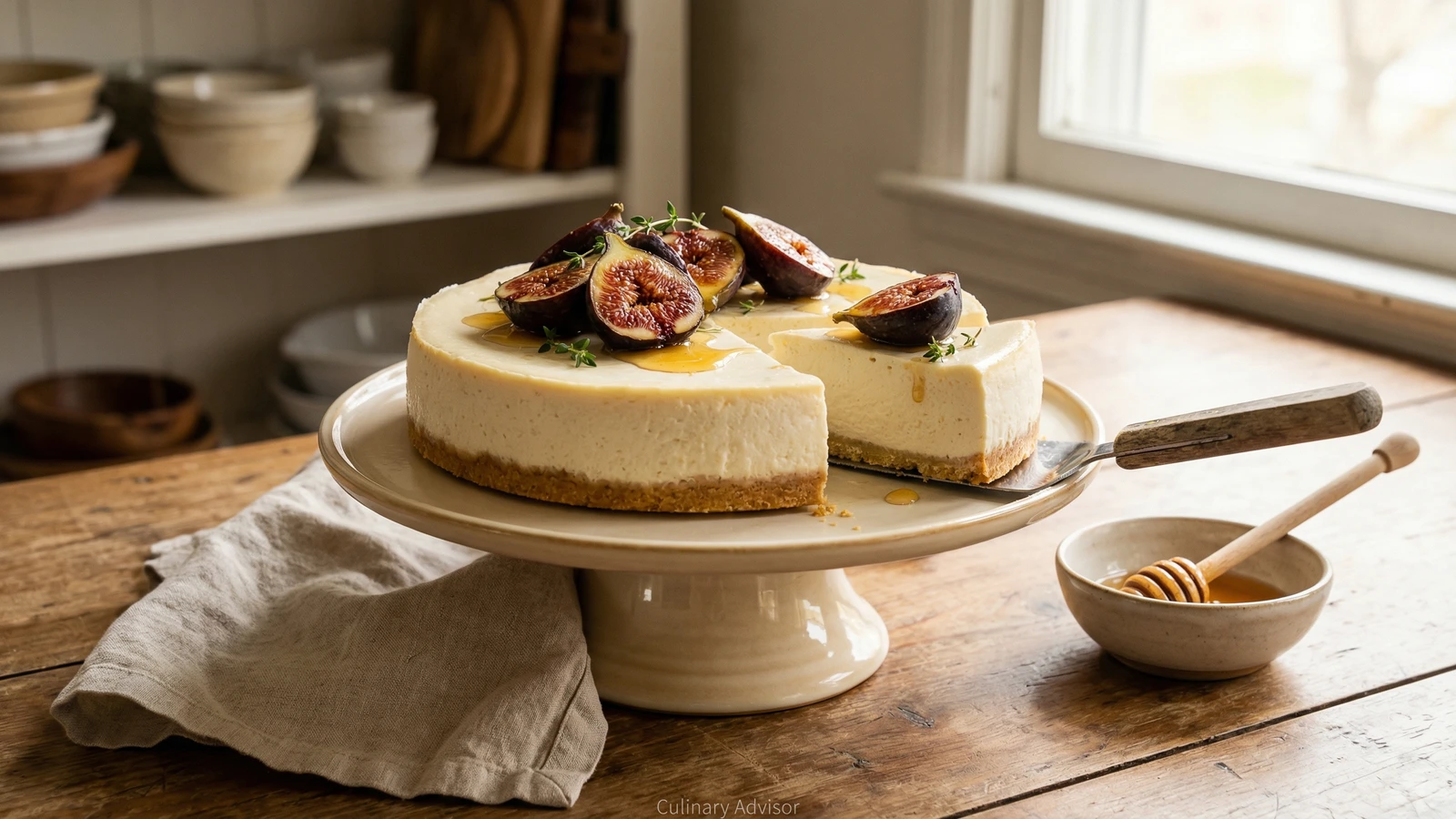 Fresh Goat Cheese Cheesecake with Honey and Figs