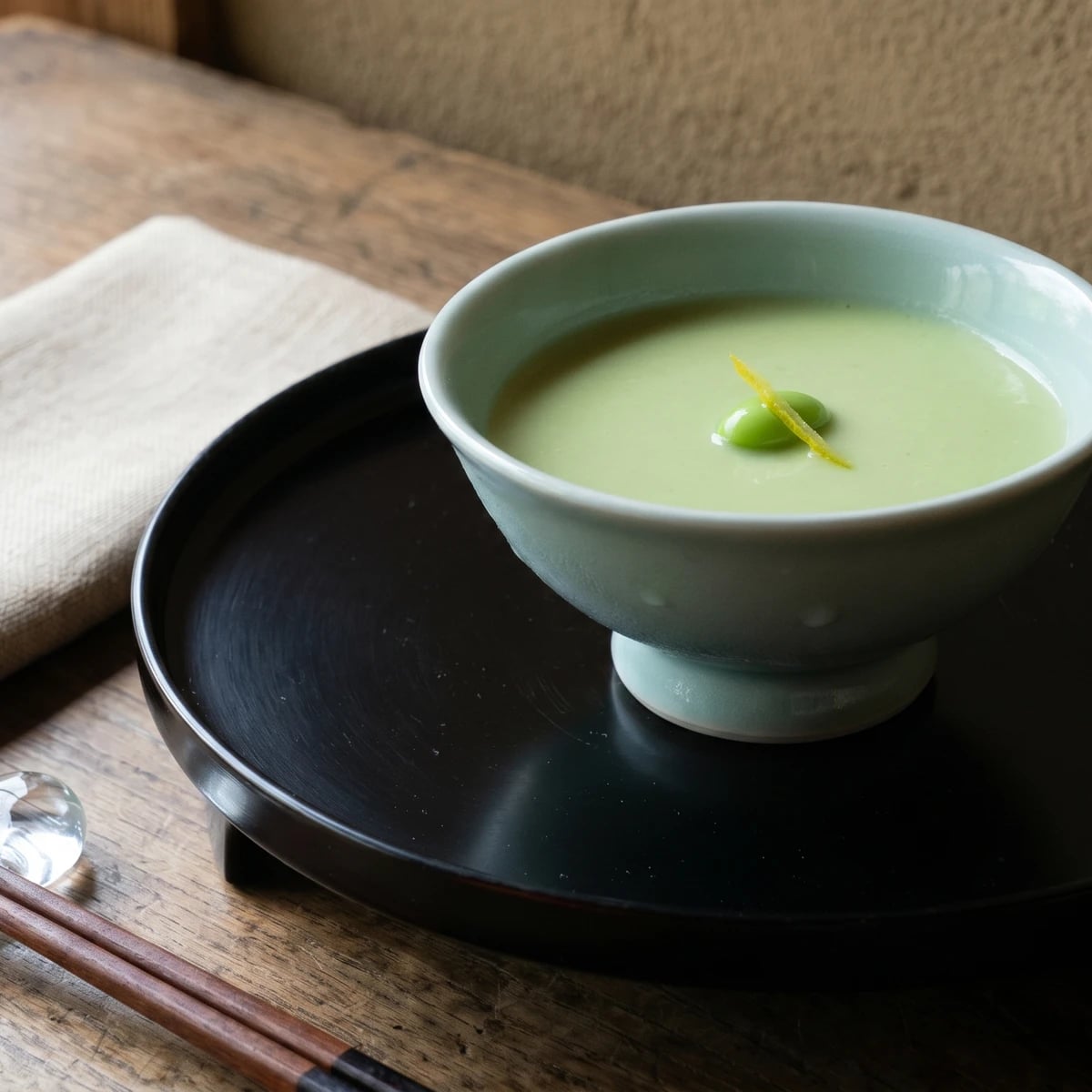 Chilled Edamame Pureed Soup (枝豆のすり流し, Edamame no Surinagashi)