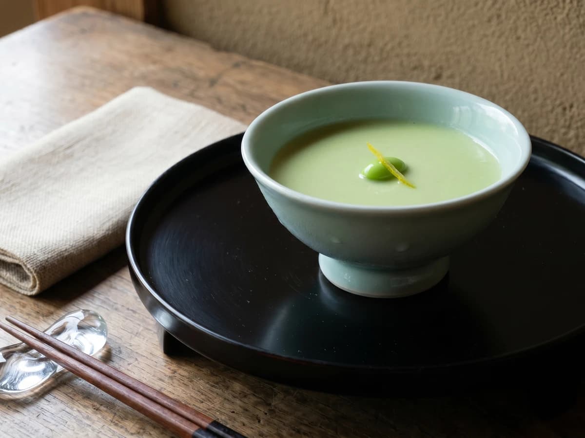Chilled Edamame Pureed Soup (枝豆のすり流し, Edamame no Surinagashi)
