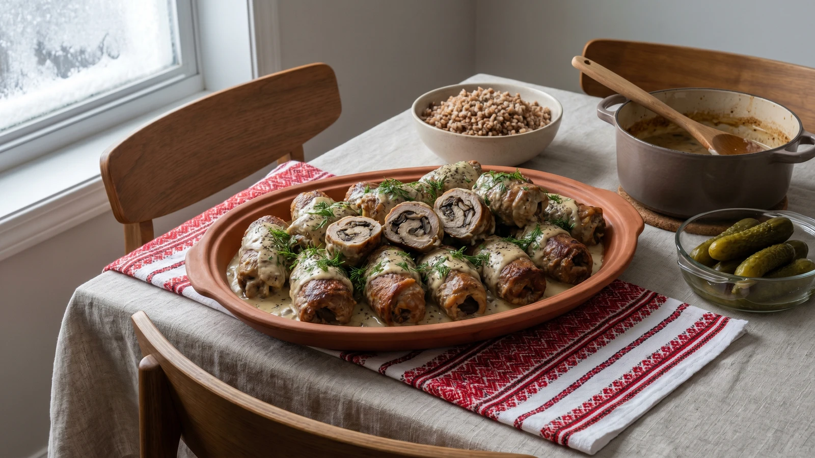 Kruchenyky (крученики, stuffed meat rolls)