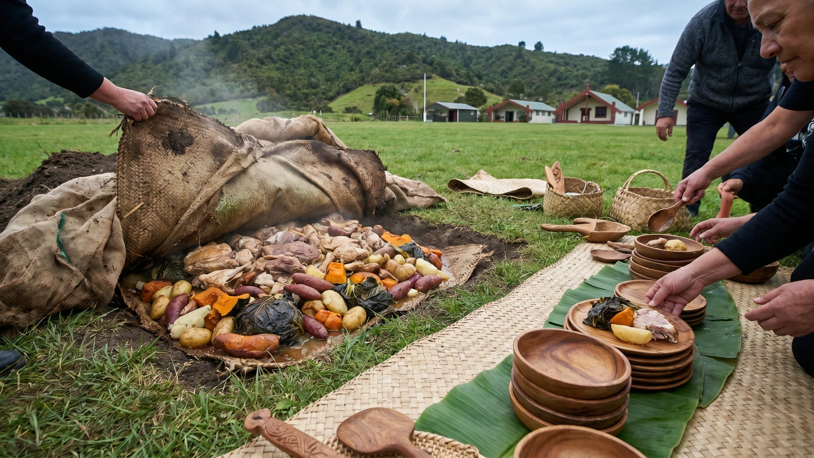 Hāngī (Māori Pit-Oven Pork and Root Vegetables)