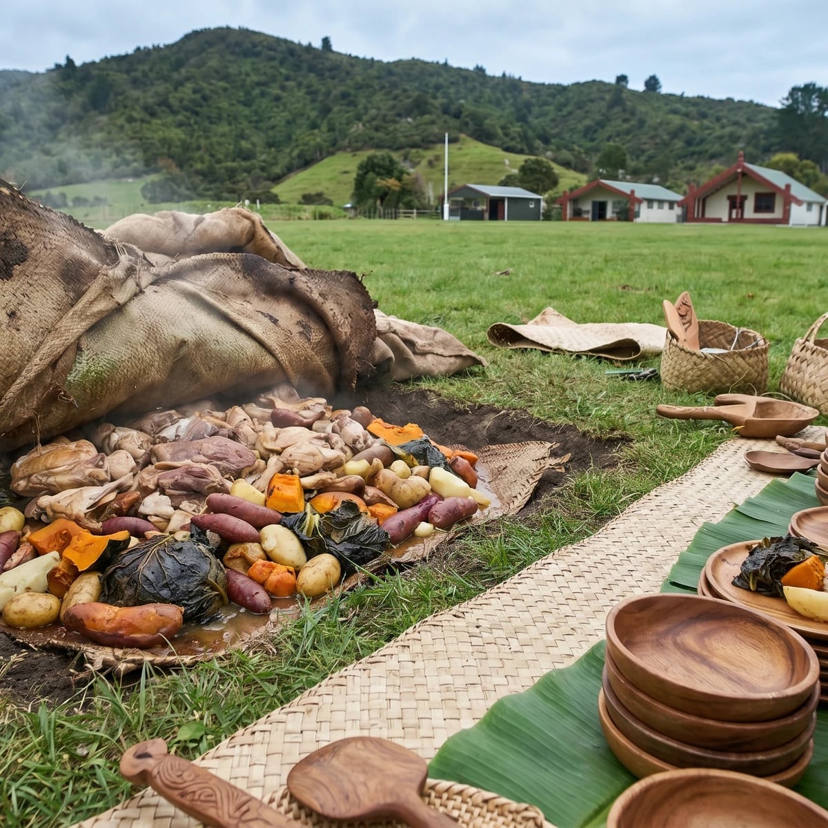Hāngī (Māori Pit-Oven Pork and Root Vegetables)