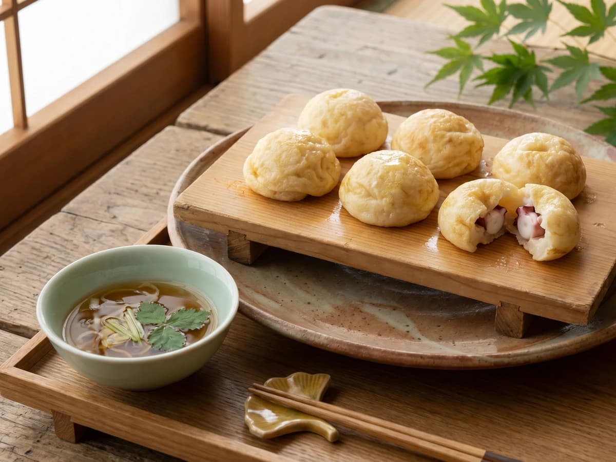 Akashi-yaki (明石焼き, dashi-dipped octopus dumplings)