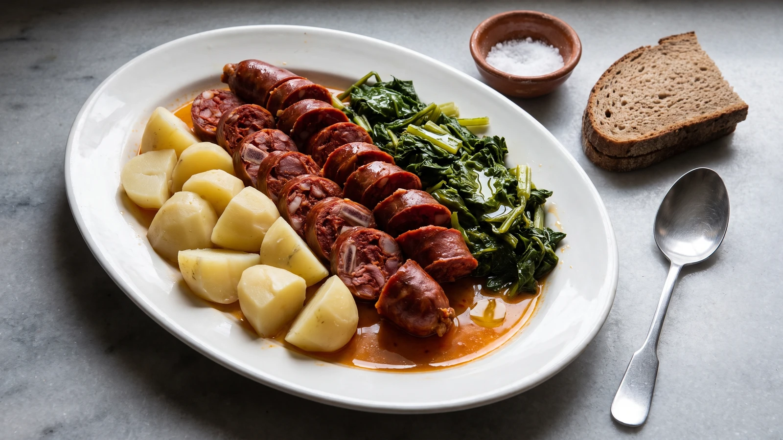 Androlla Gallega con Cachelos y Grelos