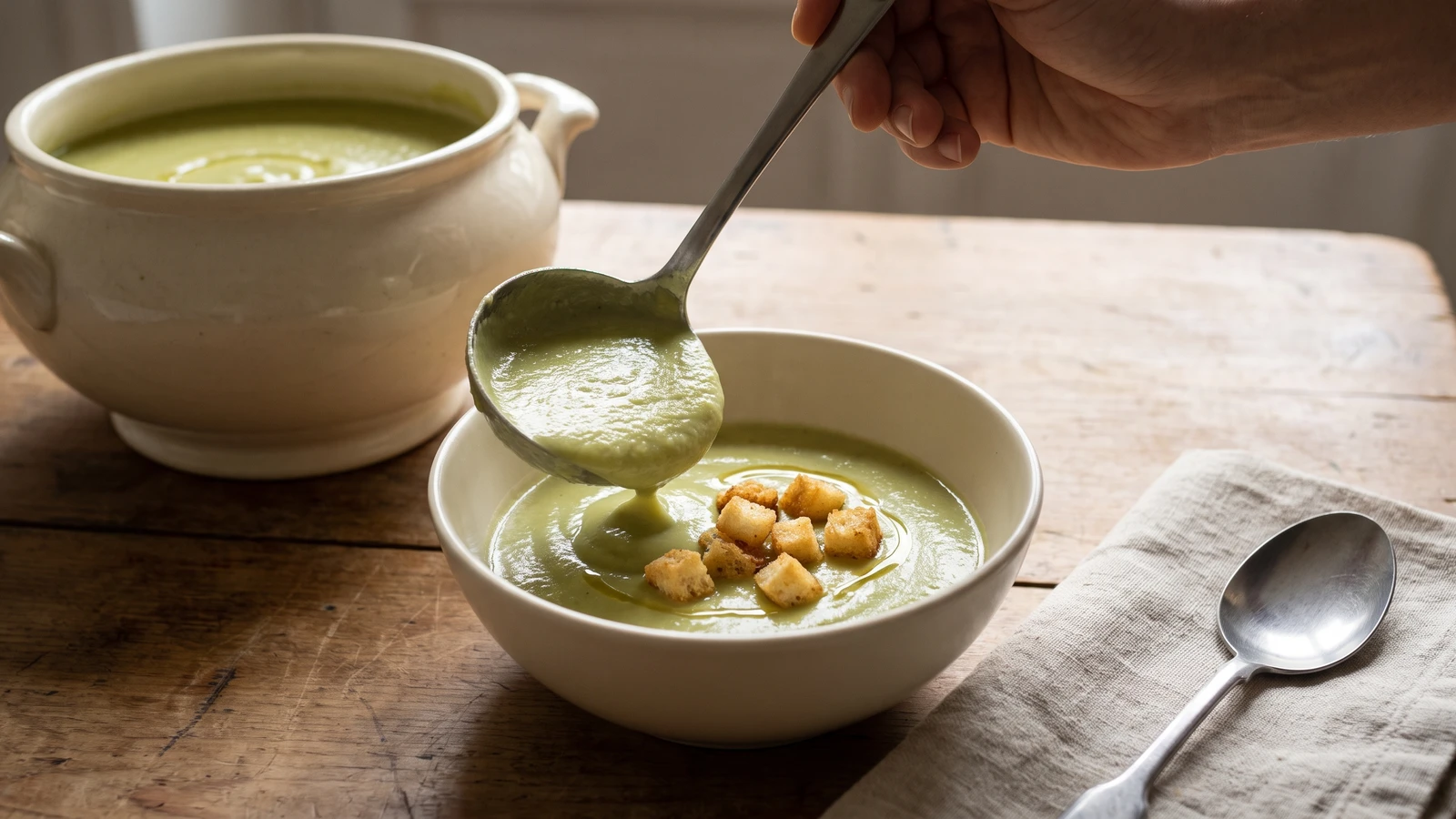 Purée de Pois aux Croûtons